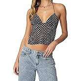 Women Y2k Cami Tank Top Polka Dot Spaghetti Strap V Neck Crop Tops Sexy Lace Sleeveless Backless Tie Up Top