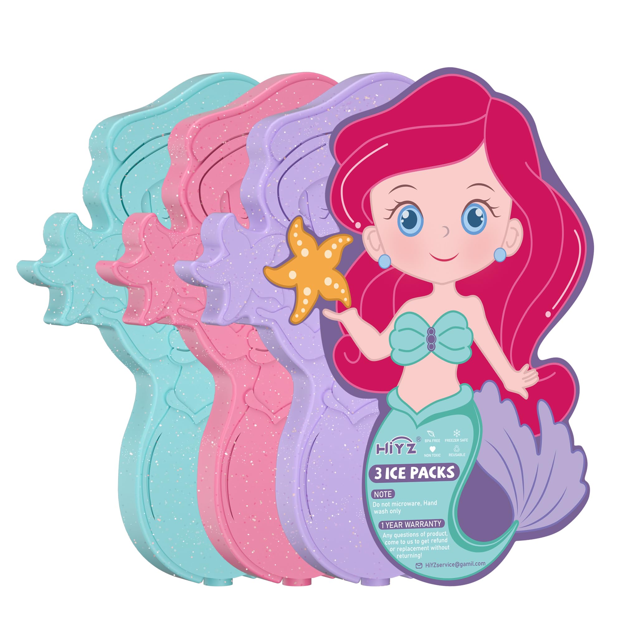 Photo 1 of HiYZ Kids Ice Packs, Long-Lasting Ice Packs for Lunch Boxes, Slim & Reusable Icepacks Cooler Ideal for School, Parties, Travel, Multicolored (Mermaids-3 PACK)