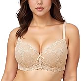 Women Plus Size Lace Molded Underwire T-Shirt Bra with Bow