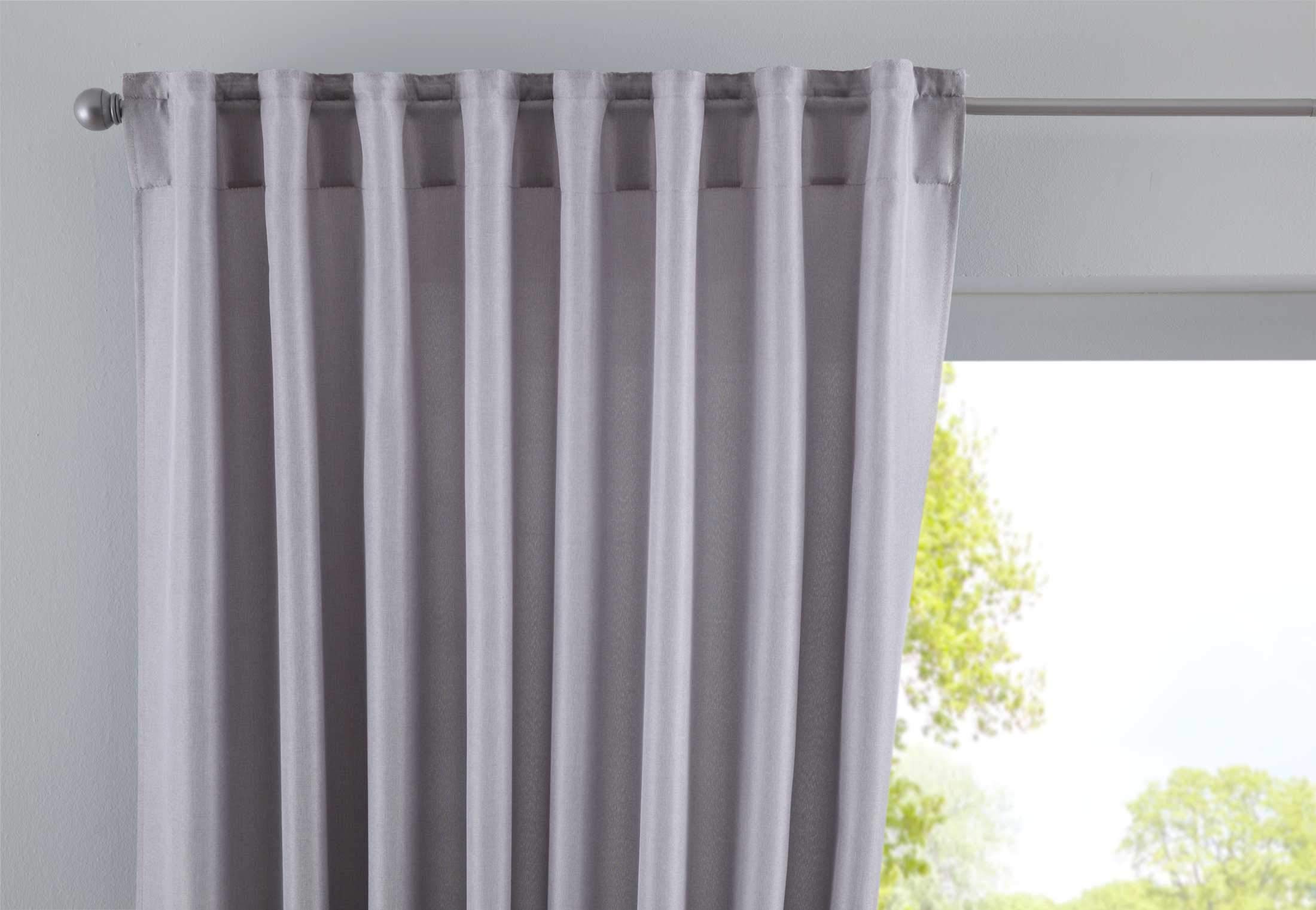 Gardinenbox Cationic JENA Curtain Concealed Loops Opaque Linen Look Curtain Mottled Curtain Tape with Tiebacks, 100% Polyester, Silver, H x W 225 x 140 cm