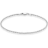 Miabella 925 Sterling Silver Italian 2mm, 3mm Diamond-Cut Braided Rope Chain Anklet Ankle Bracelet for Women, Made in Italy