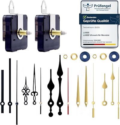 Lusee Clock Mechanisms 2 Pack Battery Powered Gold with 5 Pairs Aluminum Hands