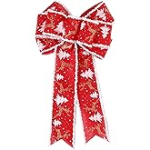Kuuleyn 41×24cm Christmas Decoration Bow,Large Outdoor Bows for Decoration,Nine Ear Red Large Christmas Bow for Wreaths Outdoor,Gift Wrapping (A)