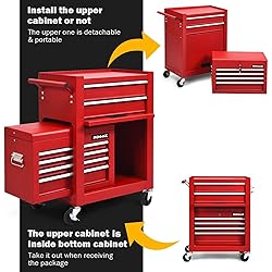 Goplus Tool Chest, 3-in-1 Rolling 6 Drawers Tool