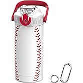 MYFOREST 14oz/400ml Insulated Kids Water Bottle, Odor-Free Surgical Grade Liner, Dishwasher-Safe, Name Spot, Soft Sipper, Gift for Sports Fan (Baseball)