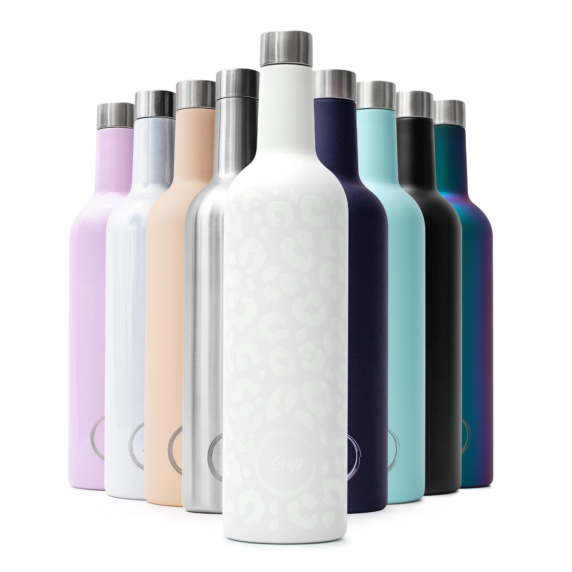 Sup Insulated Wine Bottle Cooler Stainless Steel Wine Cooler for Wine Bottles Keeps Rosé 24 Hours Cold or Mulled Wine 12 Hours Hot 750ml 75cl Wine Flask Snow Leopard