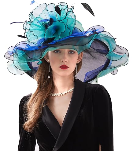 8754 Women Organza Derby Hat Fascinator Tea Party Wedding Church ORIDOOR Women Organza Fascinator Kentucky Hat Derby Floral  main image 4