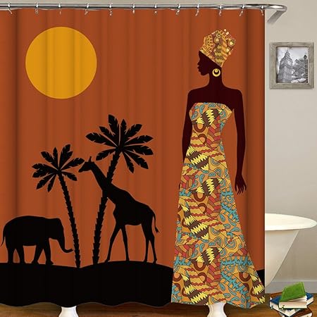 Qcwn Afro Ethnic Decor Shower Curtain African Woman Tribal Life