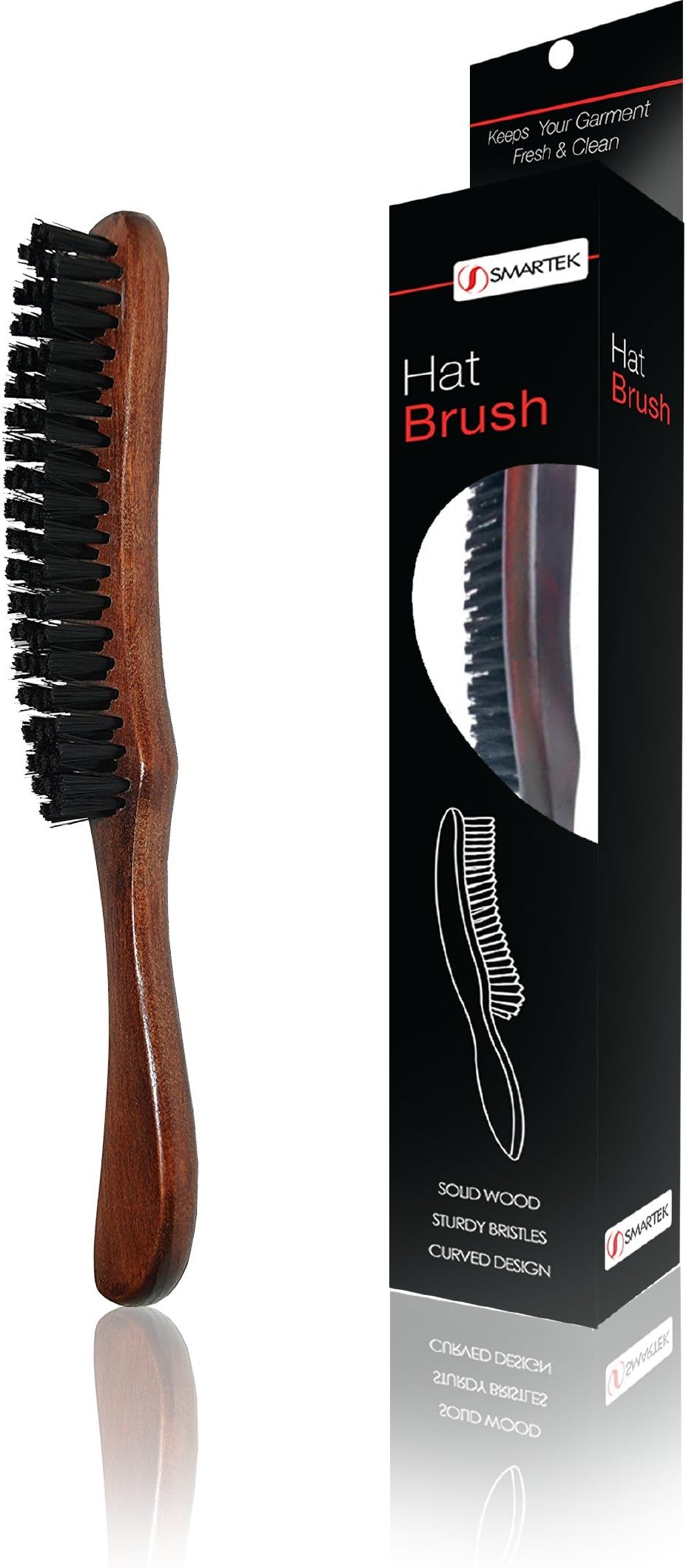 Smartek Hat Brush Solid Wood With Sturdy Bristles and Curved Shape for Hats. Removes Pet hair, Travel Hat Brush