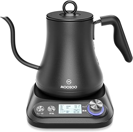 Amazon Moosoo モーソー Mk 電気ケトル 0 8l 温度調節 保温機能 空だき防止 1 刻みで調整可能 細口 コーヒー ドリップ ケトル ブラック Moosoo 電気ケトル