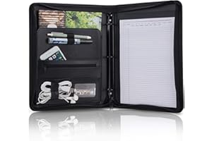 Padfolio Portfolio Folder, OOWOLF PU Leather Professional with Round Ring Binder 8.5 x 11 Inch Writing Pad Tablet Sleeve Inte