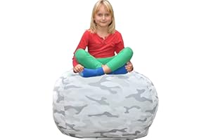 DASHN PRODUCTS Bean Bag Chair for Kids - Stuffed Animal Toy Storage Cover with zipper - Grey Camo X-Large - Toddlers, Teens, Boys, Girls - Playroom, Bedroom Decor