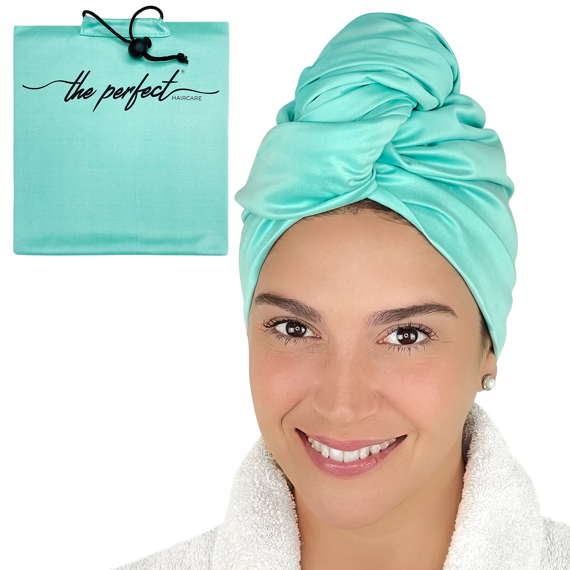 THE PERFECT HAIRCARE Microfibre Hair Towel Wrap for Women - Absorbent Quick Drying Turban for Curly and Long Hair for Girls and Kids - Anti Frizz (Aquamarine)