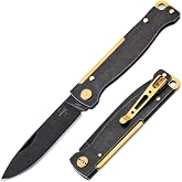 BOKER PLUS&reg; Atlas Black Stonewash Brass - Small Slipjoint 2-handed Pocket Knife - Slim Full-Metal EDC Folder w/Black Stonewash 12C27 Sandvik Blade - Vintage-Style Brass Jack Knife w/Pocket Clip