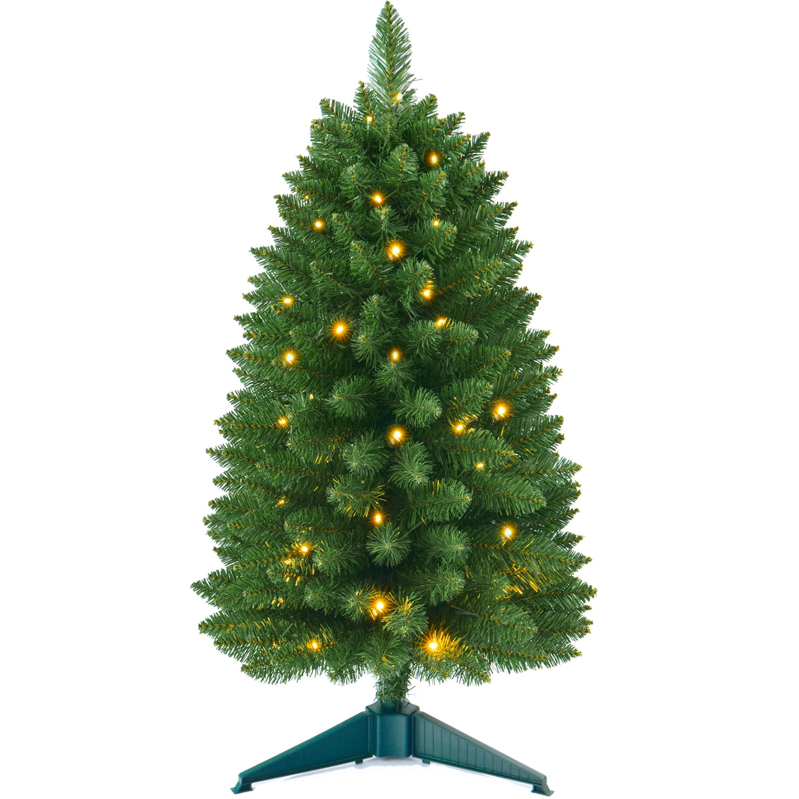 Photo 1 of 4ft Prelit Artificial Small Christmas Tree with Warm White Multi-Color LED Lights, Timer Battery Operated, Perfect for Xmas Tabletop Decorations, Home, Kitchen, Dining Table top Green