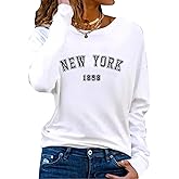 Hilinker Women's Long Sleeve Tops Graphic Tee Casual Loose Crew Neck T Shirts