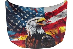 Qiyupavto American Flag Eagle Print Car Hood Cover Protector Waterproof Sunproof Car Hood Wrap Blanket 4th of July Patriotic Decorations Automotive Exterior Accessories for Sedans SUV Pickup Trucks