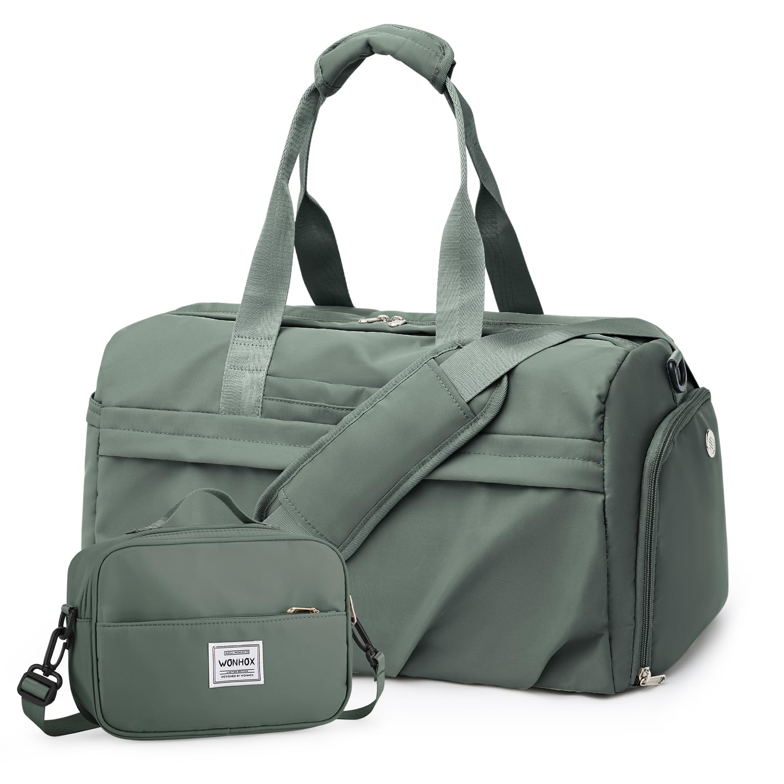 Photo 1 of Gym Bag for Women Men, Sport Duffel Bag with Toiletry Bag & Shoe Compartment,Waterproof Travel Weekender Overnight Carry on Bag for Yoga with Trolley Sleeve, Green Set