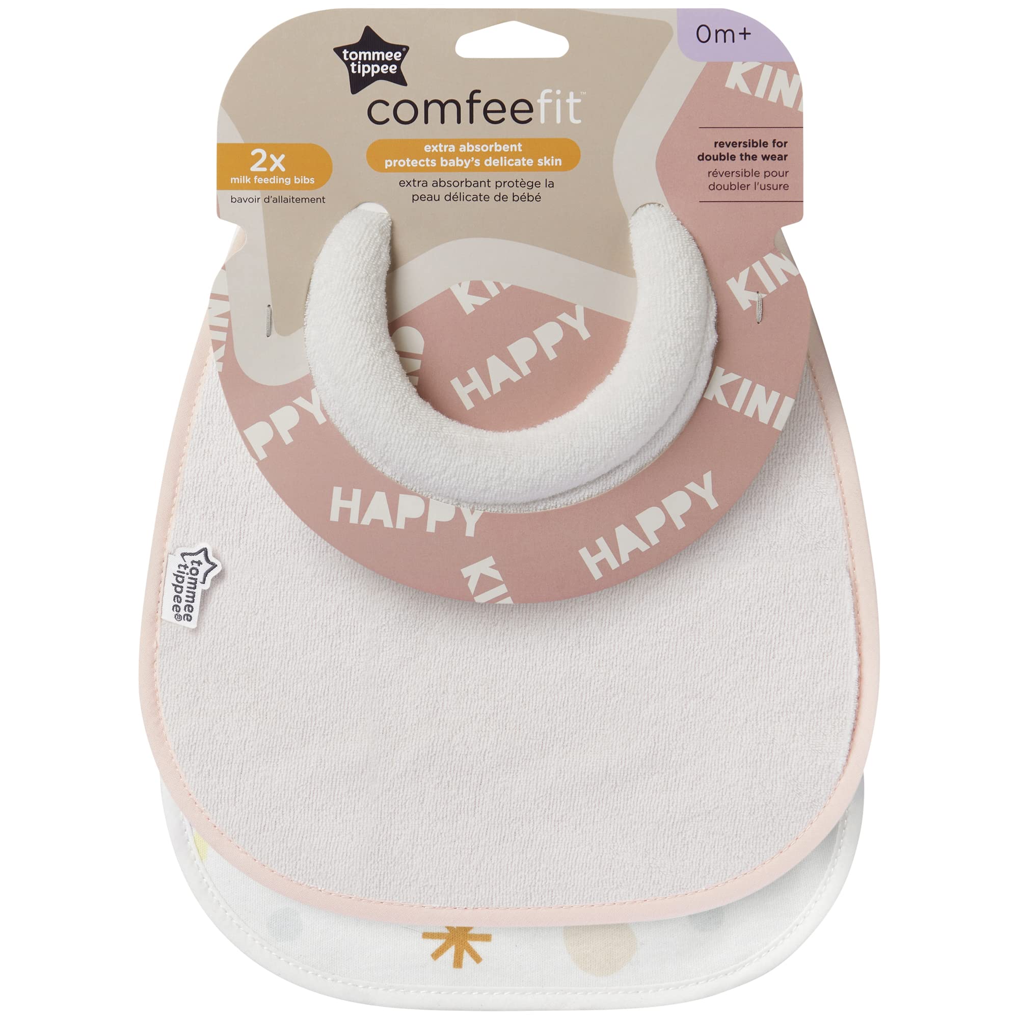 Tommee Tippee Milk Feeding Bibs, Pack of 2, Pink, Super Soft and Extra Absorbent, Adjustable and Reversible, Ideal for Feeding and Teething