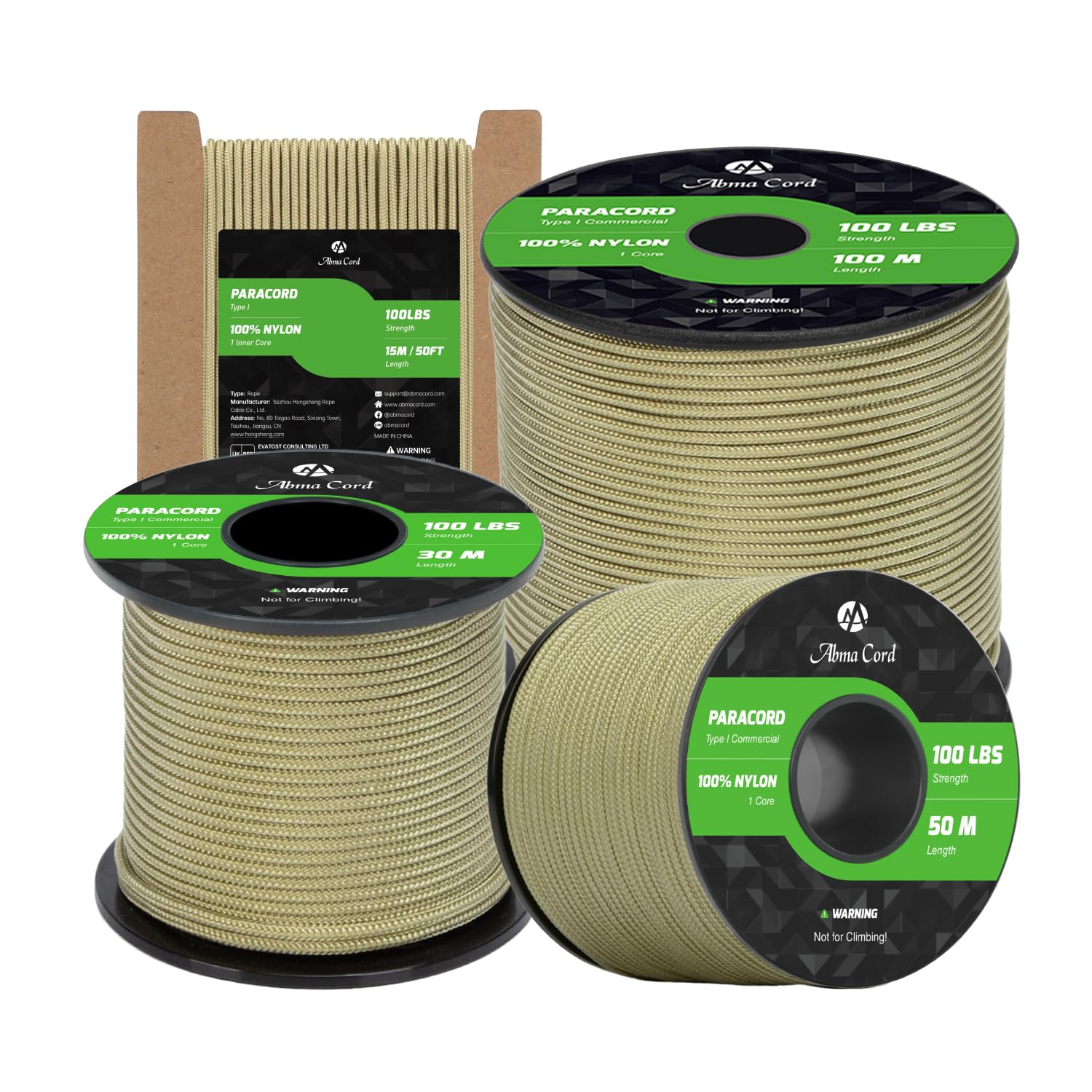 Abma Cord Paracord 2mm 30m 100% Nylon Rope 1 Strand Type I Parachute Cord - Max. 45kg (100lbs) - Holy Guacamole