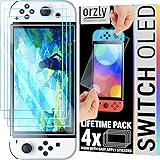 Orzly Glass Screen Protector for Nintendo Switch OLED 2021 Console Accessories (Pack of 4) - Tempered Glass Life time Edition
