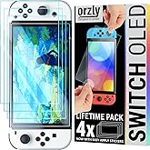 Orzly Glass Screen Protector for Nintendo Switch OLED 2024 Console Accessories (Pack of 4) - Tempered Glass Life time Edition