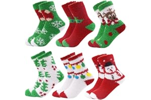 October Elf 6 Pairs Adult Christmas Holiday Socks - Warm, Cozy Fuzzy Socks With Plus Size And Anti-Slip Bottom