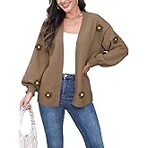 Women's Boho Crochet Cardigan Oversized Open Front Long Sleeve Floral Embroidery Knit Sweater