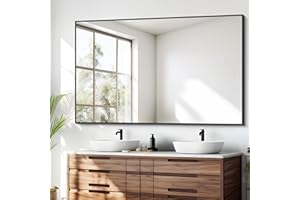 BONEWEI Bathroom Mirror,55x36 inch Large Wall Mirror for Bathroom Wall Mounted Black Rectangle Corner Mirrors,Black Bathroom Mirror for Living Room,Farmhouse,Bedroom Entryway,Horizontal/Vertical