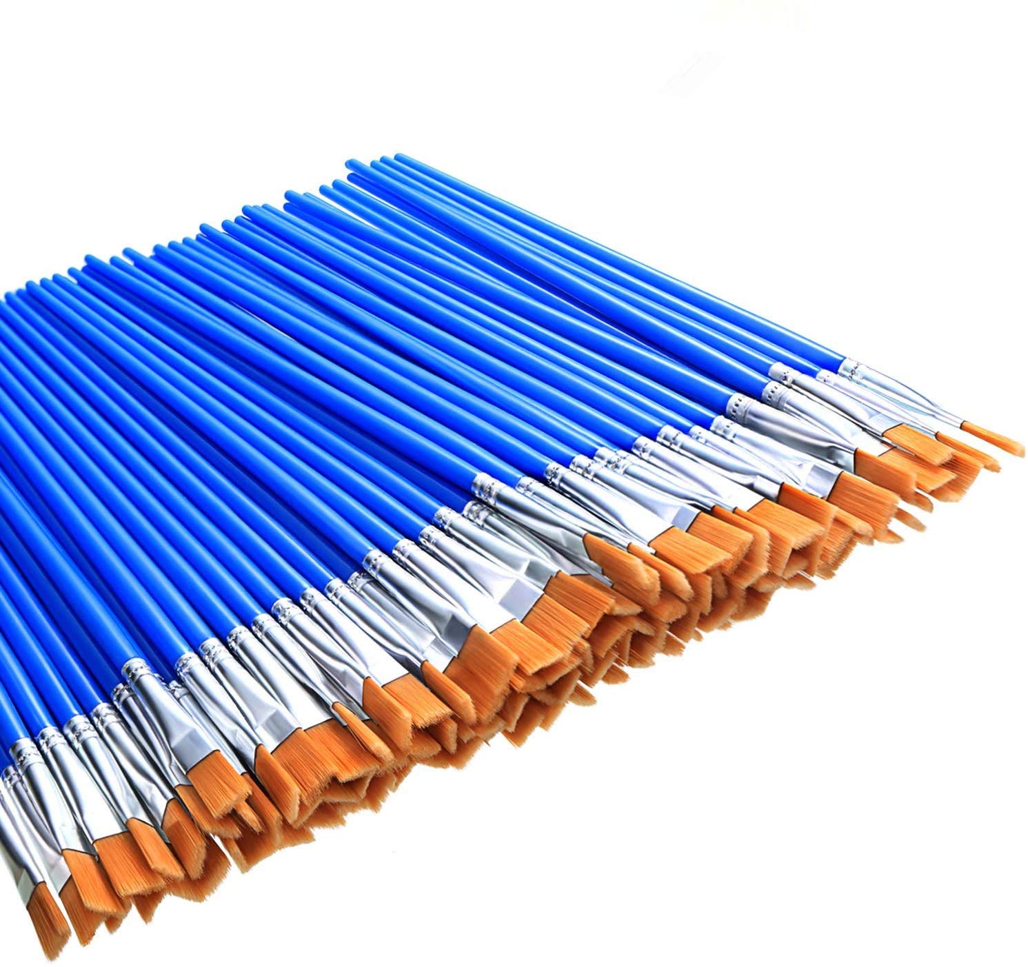 100 Pieces Small Flat Paint Brushes Art Paintbrushes Flat Top Paintbrush for School Office Home Supplies