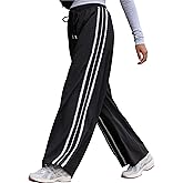 Yeokou Women's Wide Leg Sweatpants Side Stripe Crochet Slip on Drawstring Casual Running Track Palazzo Pants with Pockets