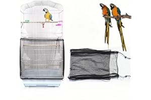 COHYVER Bird Cage Seed Catcher, Adjustable Bird Cage Skirt, Soft and Airy Mesh Netting Cover for Pets Parrot Parakeet Macaw, Multiple Sizes Colors Fit for Round Square Cages (Black, 118x31.5 in/300x80 cm)