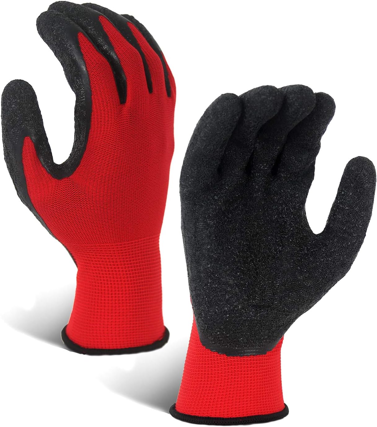 EvridWear Crinkle Latex Rubber Hand Coated Safety Work Gloves for Men Women General Multi Use Construction Warehouse Gardening Assembly Landscaping (L-Size) 12 Pairs Pack - - 