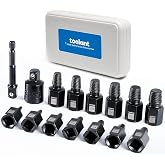 toolant 15-Piece Impact Screw Extractor Set | Multi-Spline Screw Extractor 1/8", 3/8"-1/2" Adapter, 3/8" Hex Adapter, Knockout Pin, Cr-Mo steel construction