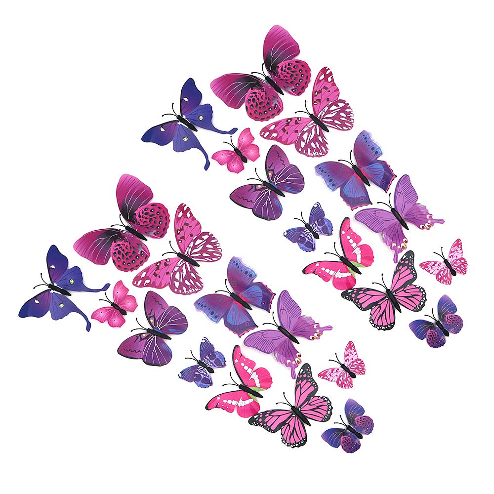 Shiwaki Decorative Magnet, 24pcs 3D Simulation Butterfly Wall Sticker, Purple, DECORATIVE_MAGNET