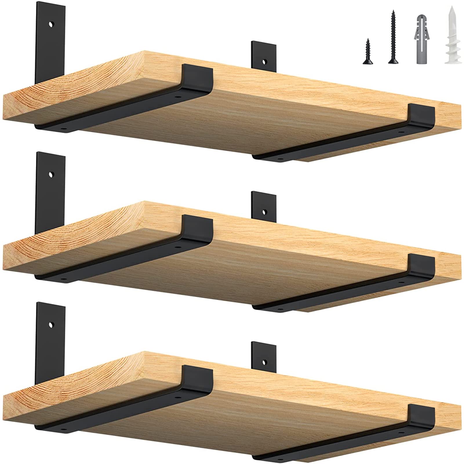 Photo 1 of LuckIn 12 Inch Wall Shelf Brackets (Fit 11.25" Board) 6-Pack, Heavy Duty Black Iron, Garage, Kitchen, Laundry Room Floating Shelf Hardware