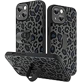 KANGHAR for iPhone 14 Case Black Leopard Print Pattern Cute Cheetah Wristband Stand Phone Cover for Women Girls Men Shockproof Slim Protective Cover for iPhone 14 6.1 Inch