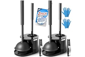 FORASTO 2Pack 2 in 1 Toilet Brush and Plunger Set, Extended Handle Plunger,Toilet Bowl Brush Plunger Set,Clean Gloves,Cleaning Tools,Cleaning Brush,Cleaning Supplies,Toilet Brush Plunger Combo,Black