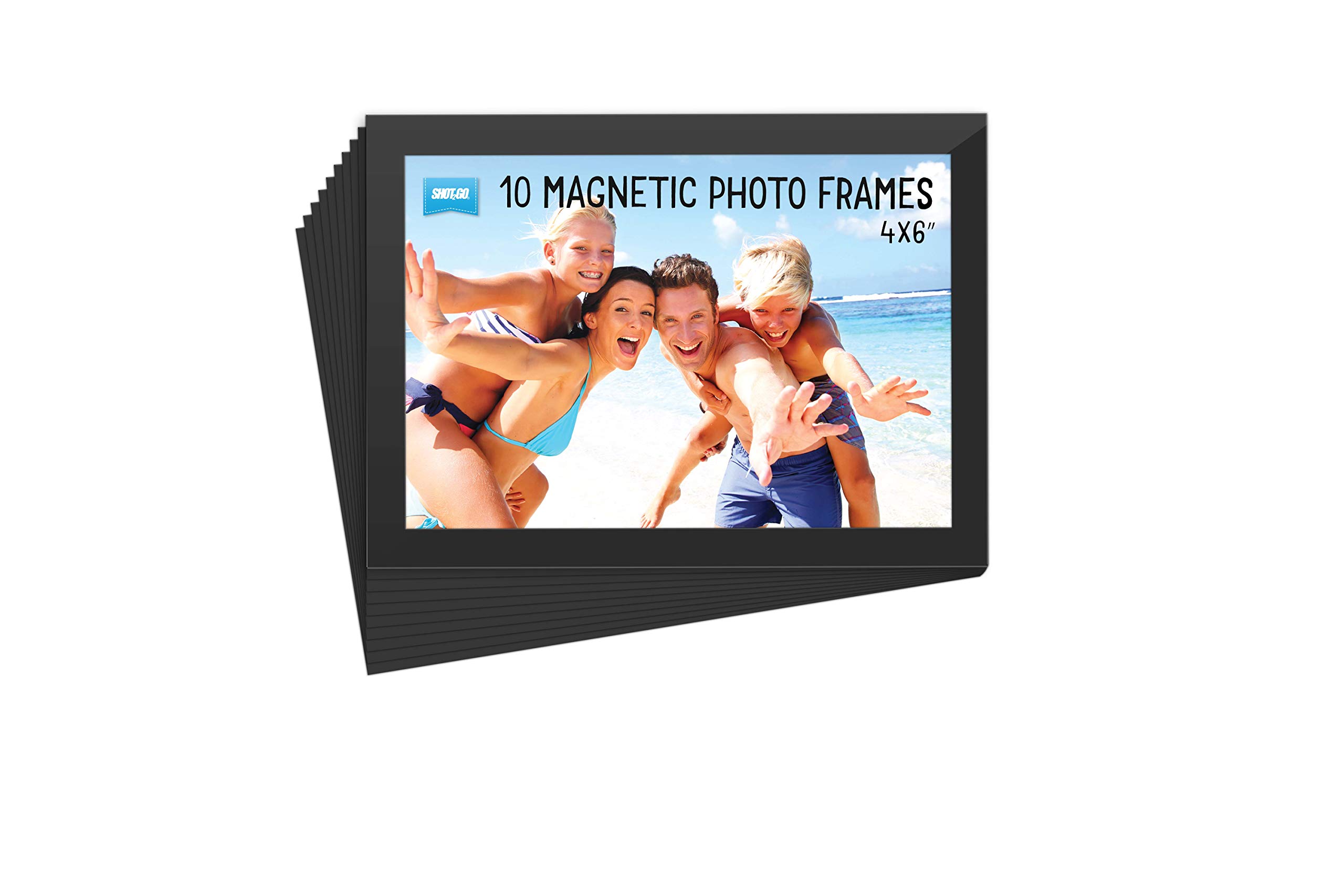 Shot2go Pack of 10 Magnetic Photo Fridge Frame Pockets Black Border 4x6 (Black, Pack of 10)