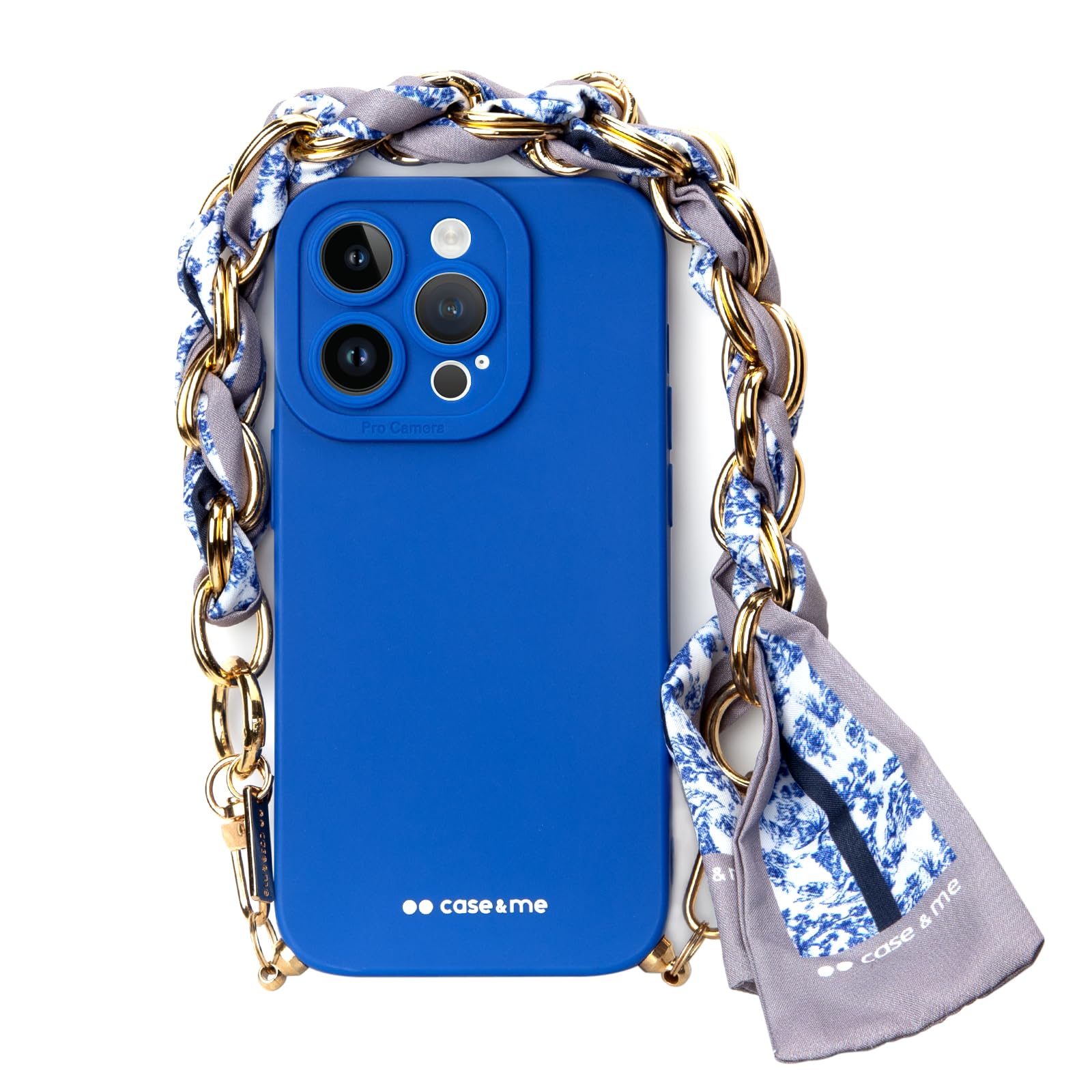 case&me Lady Case Cover with Scarf & Removable Keychain for iPhone 14 Pro Max, Morbid, Camera Protection, Wrist Strap, Blu