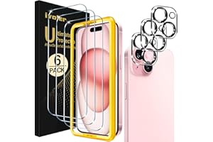 ivoler 3+3 Pack Tempered Glass for iPhone 15 Screen Protector 6.1'' [3 Pack] with [3 Pack] Camera Lens Protector with [Alignm