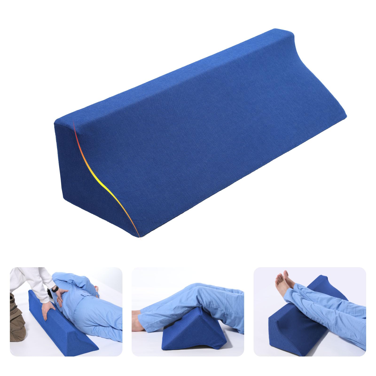34.2in Bed Wedges & Body Positioners, 30 Degree Wedge Pillow for Side Sleeping/After Surgery, Triangle Foam Bed Wedge Pillow with Blue Machine Washable Cover, for Pregnancy, Back, Leg Pain Relief