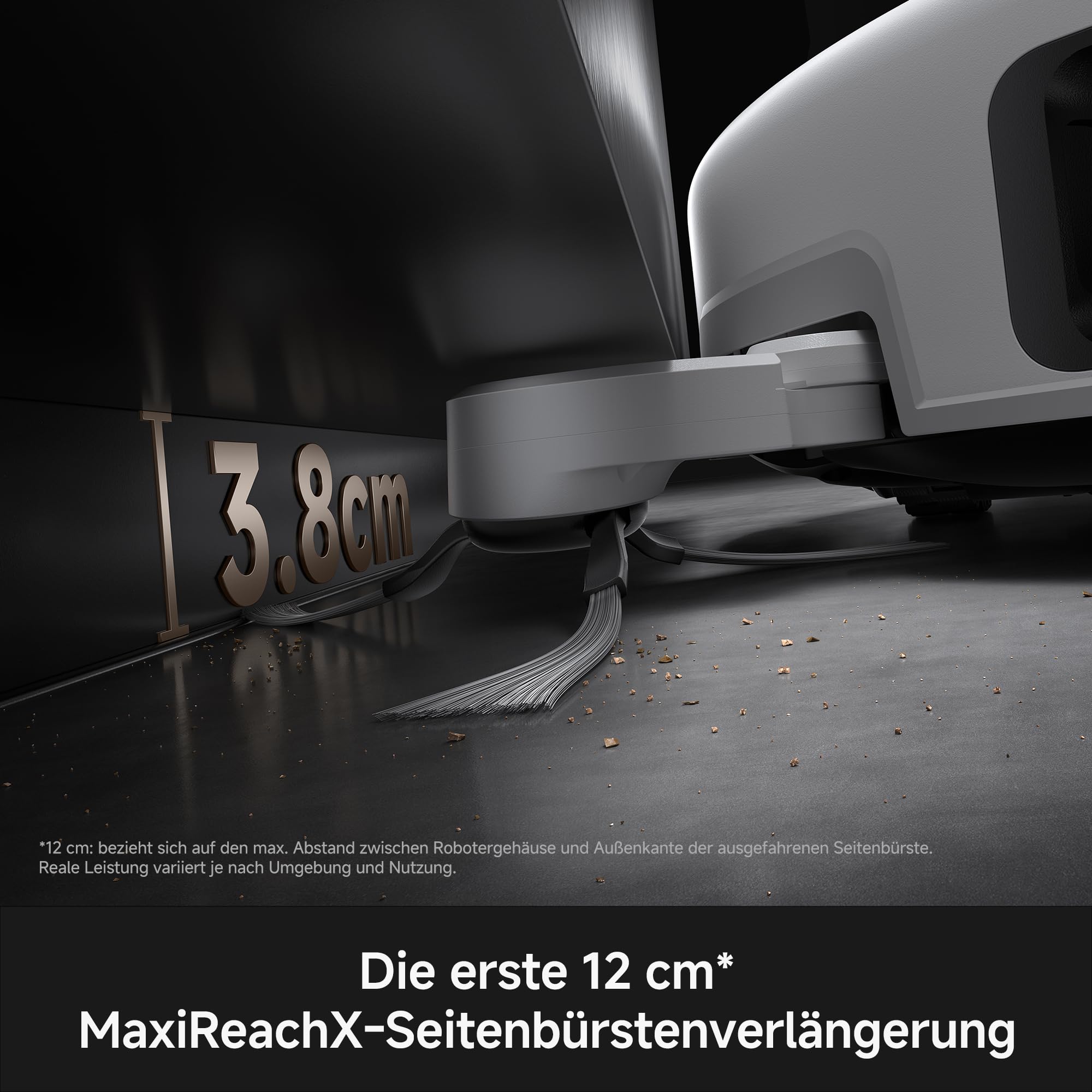 Mova V70 Ultra Complete X Saugroboter, MaxiReachX-Doppelverlängerung Seitenbürste & Mopp, 40.000 Pa Saugkraft, 15N Abwärtsdruck & 300 U/min Wischen, 9 cm Hindernisüberwindung, EcoCyclone-Staubbehälter 4
