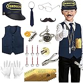 Beipegin 21 Pcs Train Conductor Costume Kids, Conductor Hat Vest Whistle, Believe Bells Train Pocket Watch Christmas Holiday Sticker