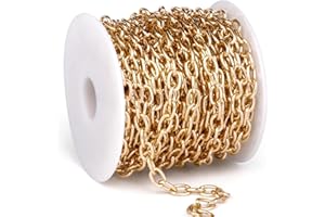 CADIKEZ 33 Feet Gold Rolo Cable Chains Roll, 5 MM Gold Plated Aluminium Oval Cable O Links Chain Bulk Spool for Jewelry Making DIY Craft