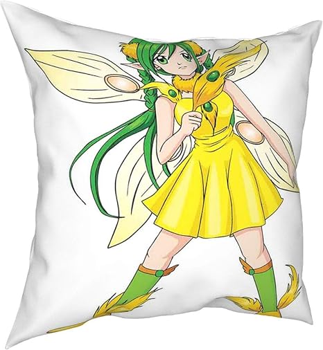 Amazon Co Jp Wotaka 座布団カバー 45cm 45cm 2枚セット 黄色いドレスを着た妖精の女の子のanimefantasyイラスト 日本のマンガ装飾黄色いライムグリーンivory 2 おしゃれ 抱き枕カバー クッション ケース カバー 居酒屋 飲食店 業務用 ホテル クッションカバー ソファー