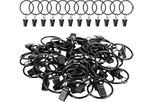 Manysky Curtain Rings with Clips, 42 Pack Metal Drapery Rings with Clips Hooks Hangers for Hanging Drapes Bows Hats, Drapes Rings 1.26 in Interior Diameter, Fits Up to 1 in Curtain Rod, Black