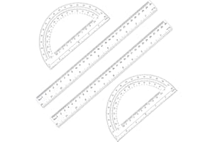 PEOVLVN 4 Pack Protractor and Ruler Set, 12 Inch Plastic Ruler and 6 Inch Plastic Protractor Clear Ruler Math Geometry Set for School Home Office Drawing Supplies Measuring Tools