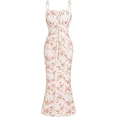 ABEHIK Bustier Dress for Women Boho Floral Corset Casual Sundress Spaghetti Strap Maxi Dress Summer Beach Party Midi Dresses