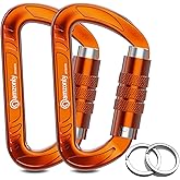 3inch Auto Locking Carabiner Clips Heavy Duty, 12KN /2697lbs Lightweight keychain carabiners, Sturdy Twist Lock Caribeeners for Camping Hiking Hammock Swing Backpack, dog leash and Harness etc